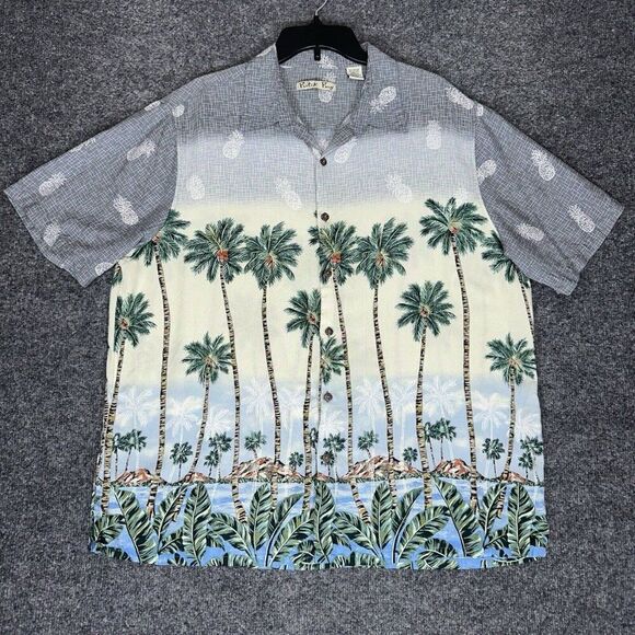 Batck Bay Hawaiian Shirt Mens XL Rayon Palm Trees Pineapple Short Sleeve Adult - Picture 1 of 5